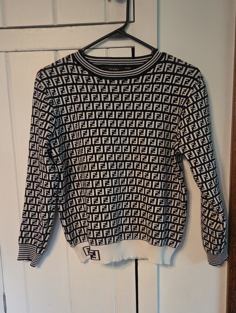 Fendi Black and White FF Logo Crewneck Sweater